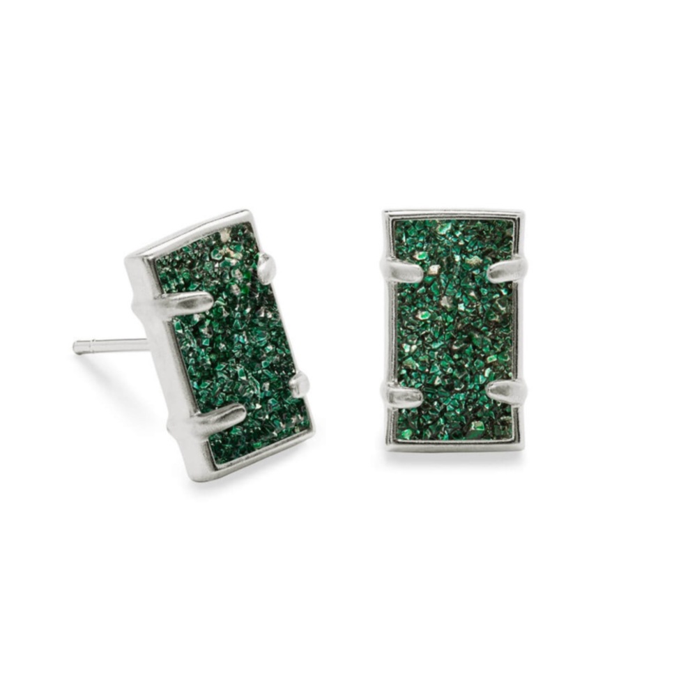 NWT Kendra Scott Paola Silver Earrings In Sage Drusy